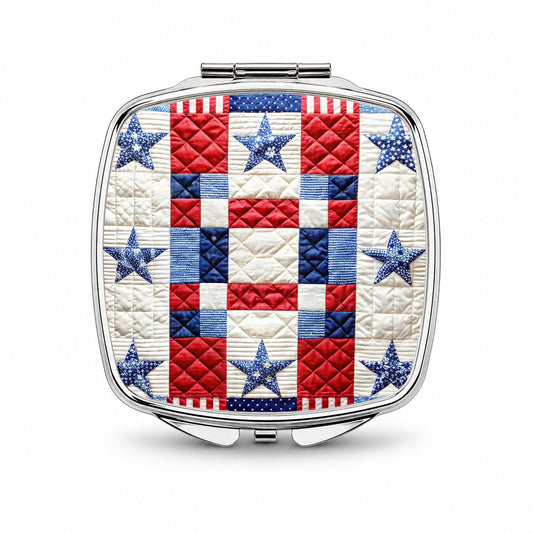 Patchwork Quilt Patriotic Small Travel Purse Handbag Pocket Makeup Compact Mirror