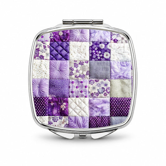 Patchwork Quilt Purple Small Travel Purse Handbag Pocket Makeup Compact Mirror