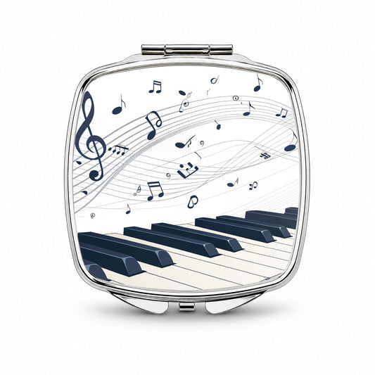 Piano Keys Musical Notes In Motion Small Travel Purse Handbag Pocket Makeup Compact Mirror