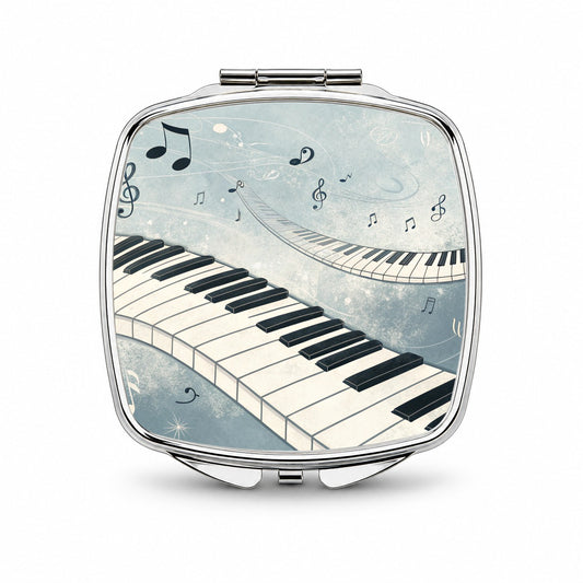 Piano Music Flowing Keys Small Travel Purse Handbag Pocket Makeup Compact Mirror