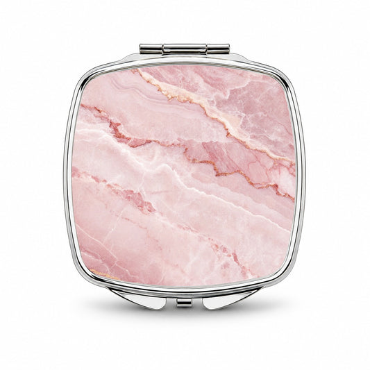 Pink Marble Pattern Small Travel Purse Handbag Pocket Makeup Compact Mirror