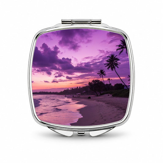 Purple Sunset Seascape Beach Small Travel Purse Handbag Pocket Makeup Compact Mirror