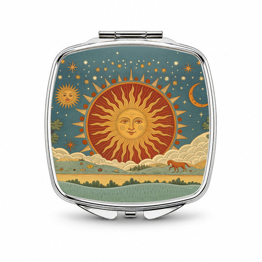 Radiant Sun Tarot Design Small Travel Purse Handbag Pocket Makeup Compact Mirror