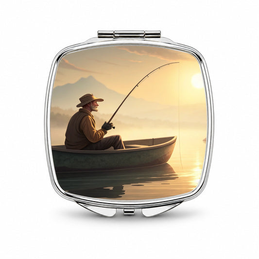 Relaxed Fisherman Lake Sunrise Small Travel Purse Handbag Pocket Makeup Compact Mirror