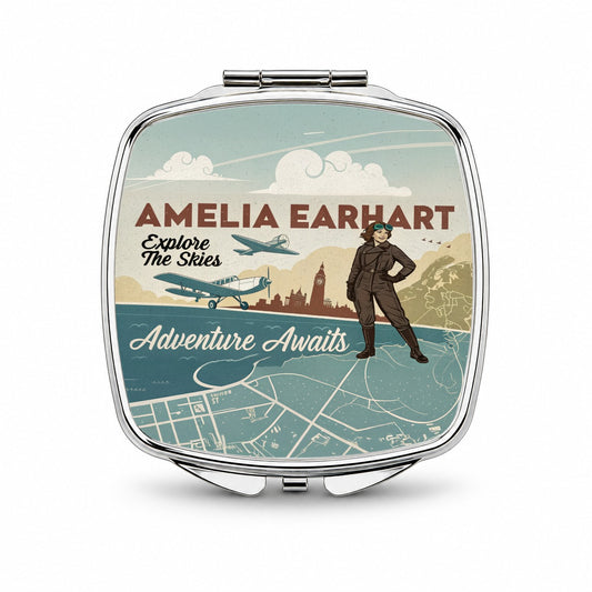 Retro Amelia Earhart Flight Adventure Small Travel Purse Handbag Pocket Makeup Compact Mirror