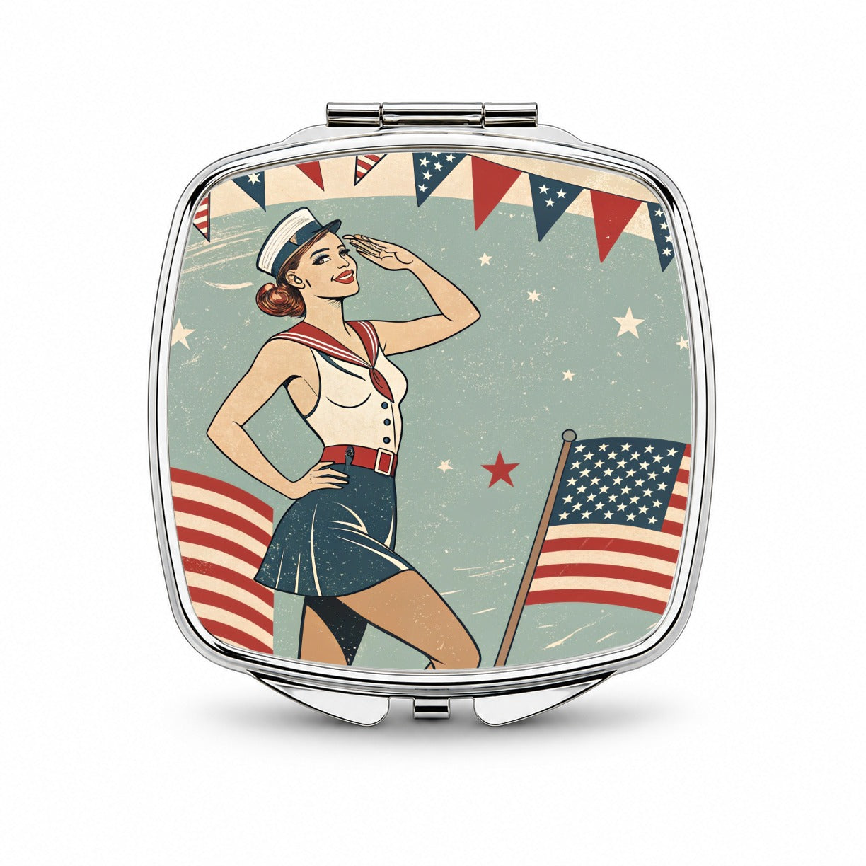 Retro Patriotic Pinup Style USA America Small Travel Purse Handbag Pocket Makeup Compact Mirror