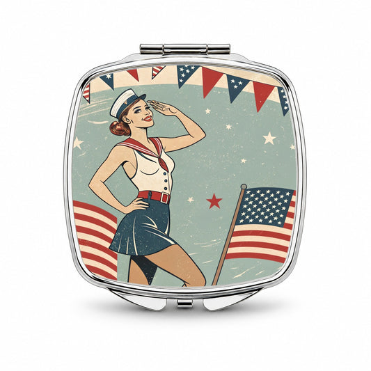 Retro Patriotic Pinup Style USA America Small Travel Purse Handbag Pocket Makeup Compact Mirror