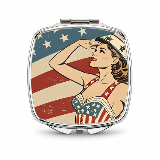 Retro Patriotic Sailor Pinup USA America Small Travel Purse Handbag Pocket Makeup Compact Mirror