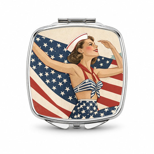 Retro Summer Sailor Pinup USA America Small Travel Purse Handbag Pocket Makeup Compact Mirror