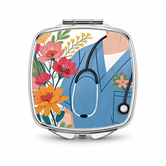RN LVN Floral Nurse Small Travel Purse Handbag Pocket Makeup Compact Mirror