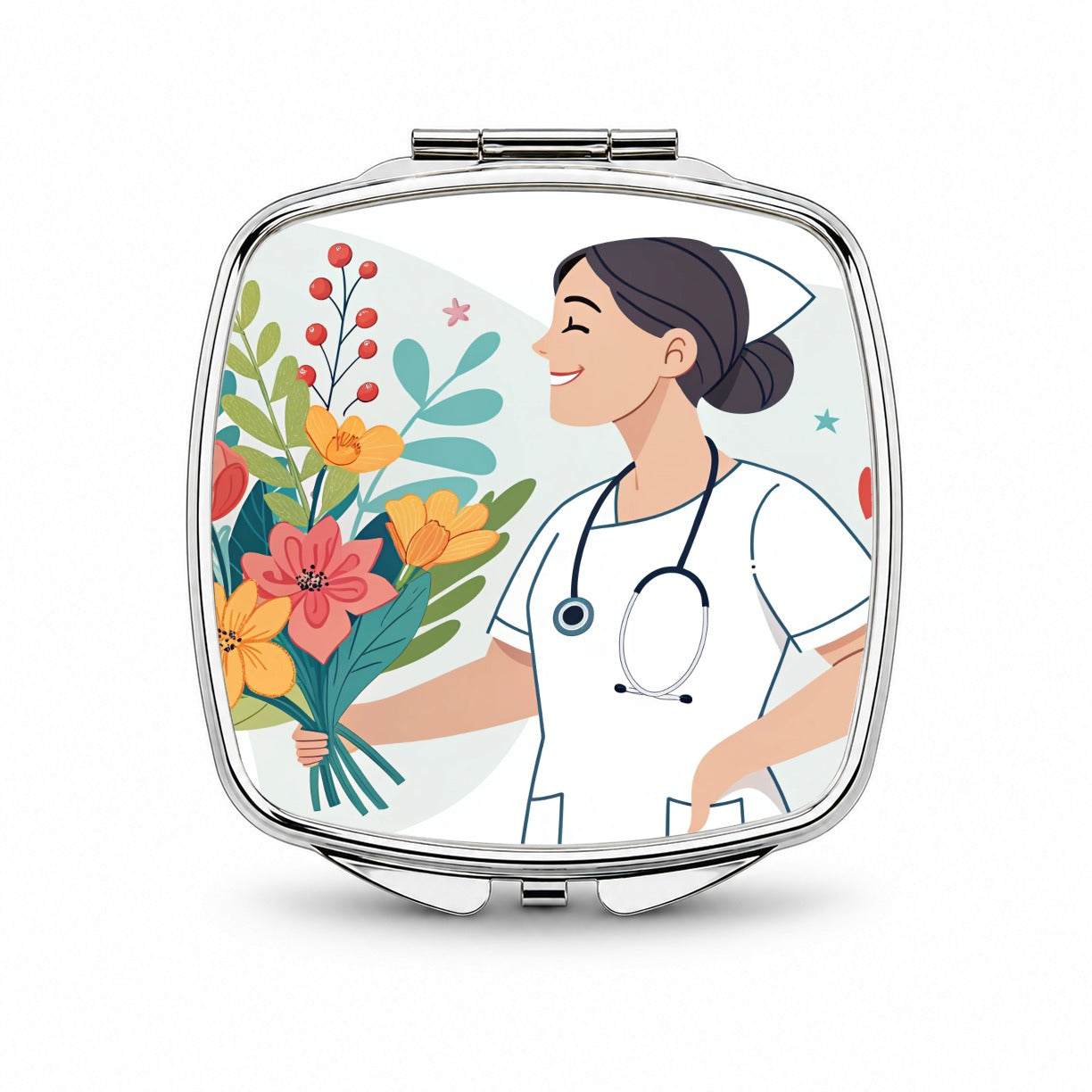 RN LVN Nurse Nursing Flowers Small Travel Purse Handbag Pocket Makeup Compact Mirror