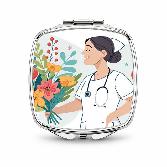 RN LVN Nurse Nursing Flowers Small Travel Purse Handbag Pocket Makeup Compact Mirror