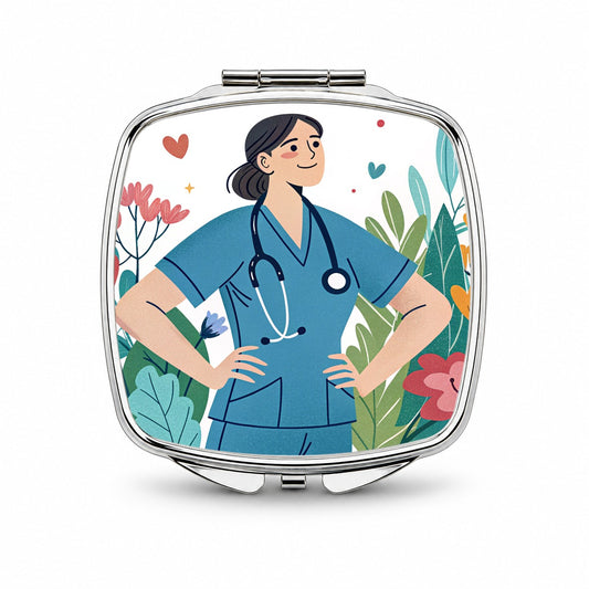 RN LVN Wildflower Nurse Small Travel Purse Handbag Pocket Makeup Compact Mirror