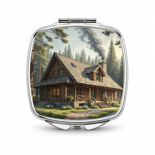 Rustic Hunting Lodge Log Cabin Small Travel Purse Handbag Pocket Makeup Compact Mirror