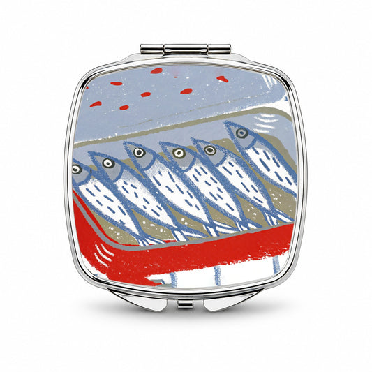 Sardines Fish In Tin Small Travel Purse Handbag Pocket Makeup Compact Mirror
