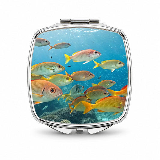 School of Fish Underwater Tropical Small Travel Purse Handbag Pocket Makeup Compact Mirror