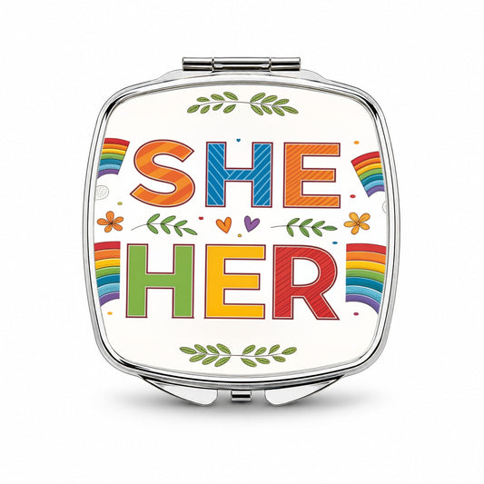 She Her Rainbow Pride Small Travel Purse Handbag Pocket Makeup Compact Mirror