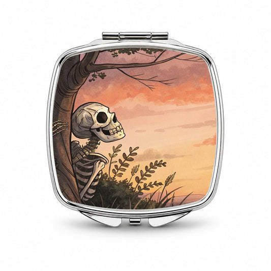 Skeleton Meadow Sunset Halloween Small Travel Purse Handbag Pocket Makeup Compact Mirror