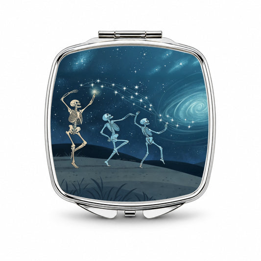 Skeleton Moon Dance Halloween Small Travel Purse Handbag Pocket Makeup Compact Mirror