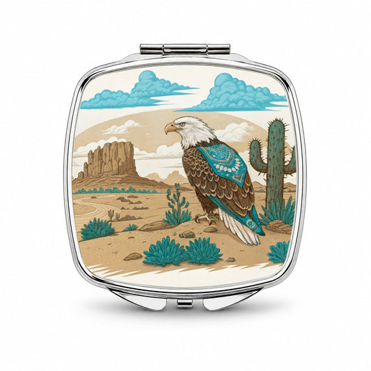 Southwestern Bald Eagle Desert Small Travel Purse Handbag Pocket Makeup Compact Mirror
