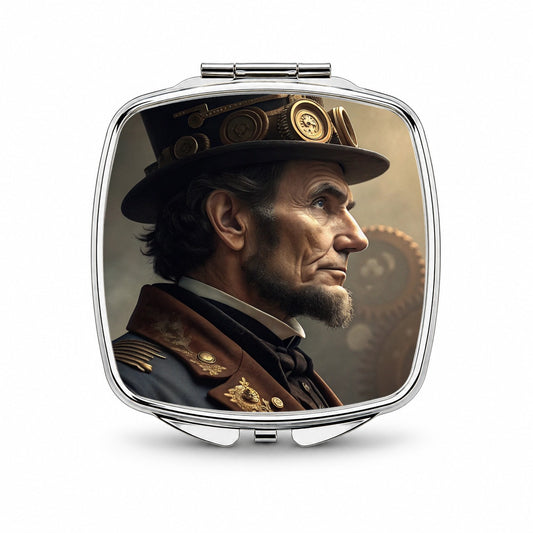 Steampunk Abraham Lincoln Portrait Small Travel Purse Handbag Pocket Makeup Compact Mirror