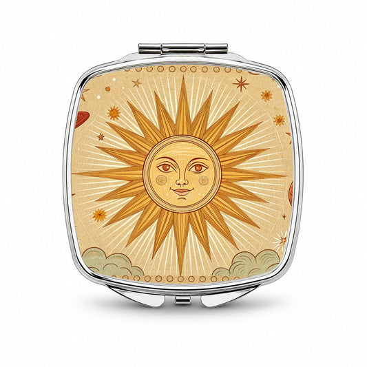 Sun Tarot Celestial Radiance Small Travel Purse Handbag Pocket Makeup Compact Mirror