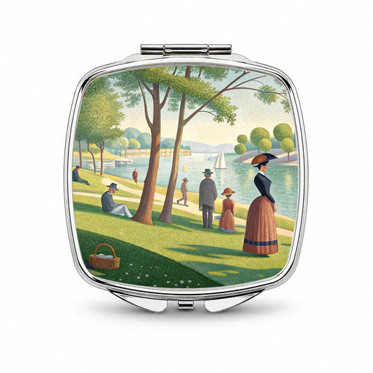 Sunday in the Park Seurat Inspired Small Travel Purse Handbag Pocket Makeup Compact Mirror