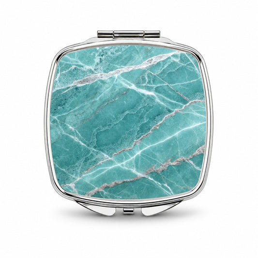 Teal Marble Abstract Texture Small Travel Purse Handbag Pocket Makeup Compact Mirror