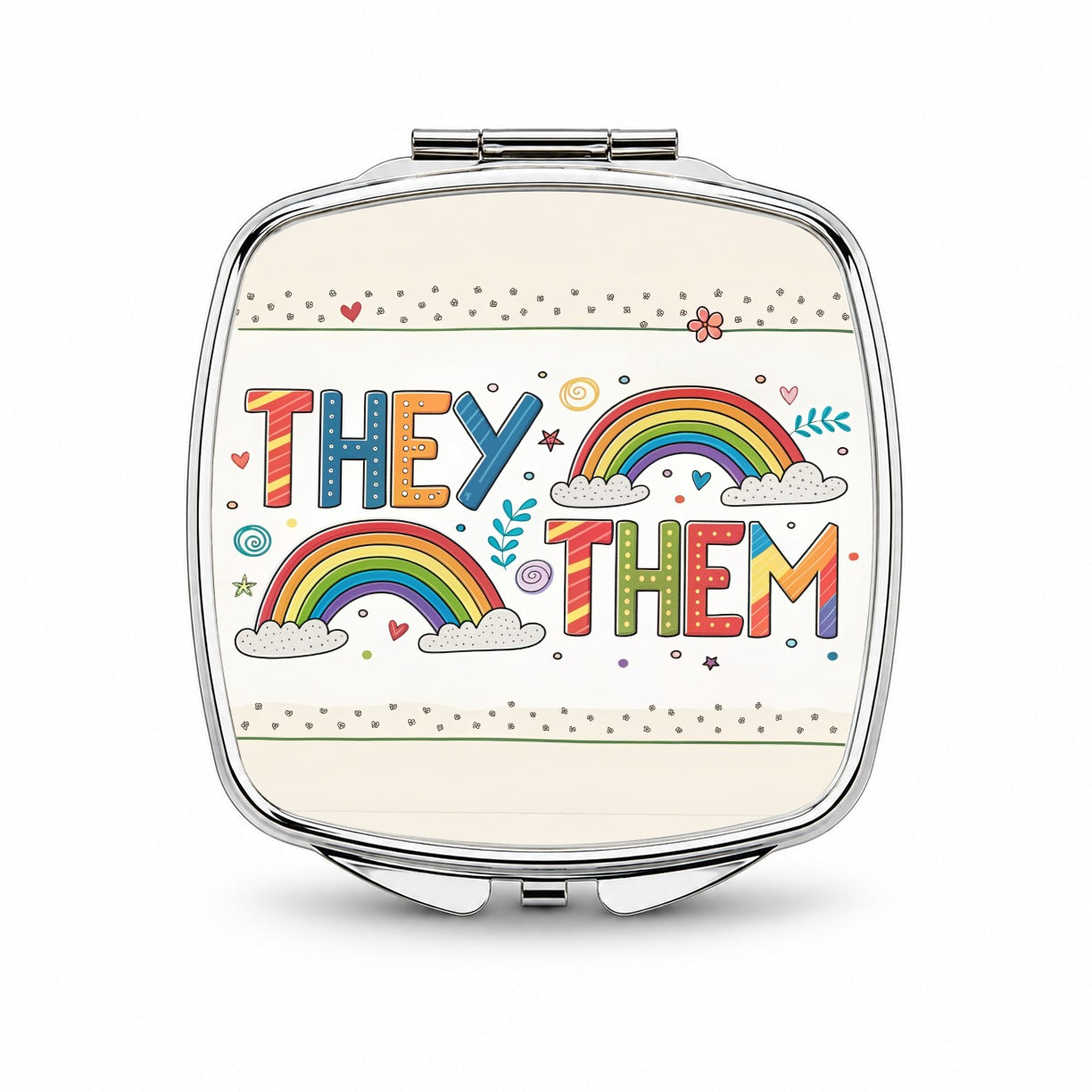 They Them Rainbow Colorful Pride Small Travel Purse Handbag Pocket Makeup Compact Mirror