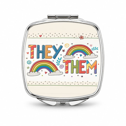 They Them Rainbow Colorful Pride Small Travel Purse Handbag Pocket Makeup Compact Mirror