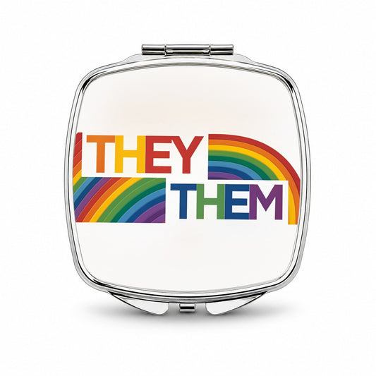 They Them Rainbow Pride Small Travel Purse Handbag Pocket Makeup Compact Mirror