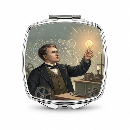 Thomas Edison Historic Inventor Small Travel Purse Handbag Pocket Makeup Compact Mirror