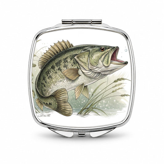 Trophy Largemouth Bass Fishing Small Travel Purse Handbag Pocket Makeup Compact Mirror
