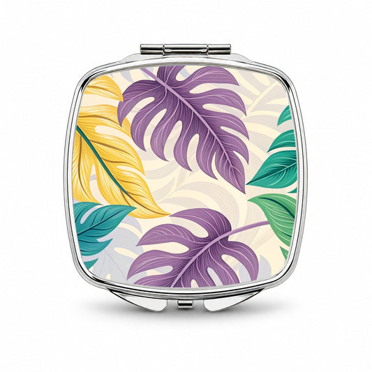 Tropical Leaves Colorful Foliage Small Travel Purse Handbag Pocket Makeup Compact Mirror