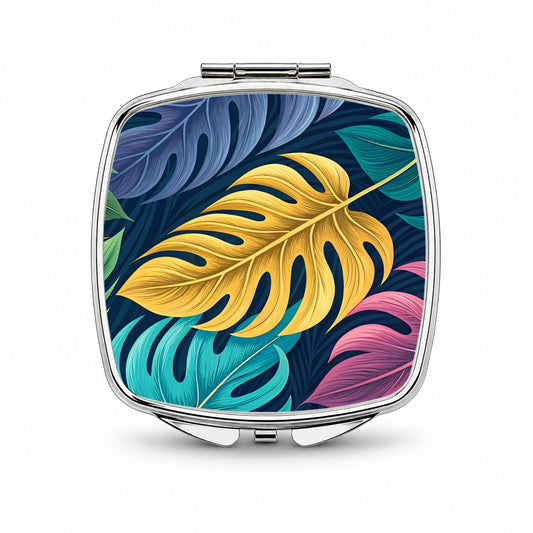 Tropical Leaves Colorful Small Travel Purse Handbag Pocket Makeup Compact Mirror
