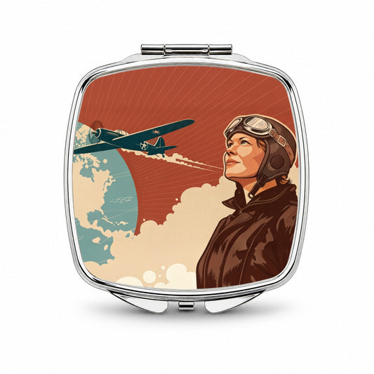 Vintage Amelia Earhart Aviation Travel Small Travel Purse Handbag Pocket Makeup Compact Mirror