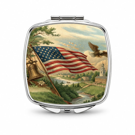 Vintage American Eagle Flag Small Travel Purse Handbag Pocket Makeup Compact Mirror