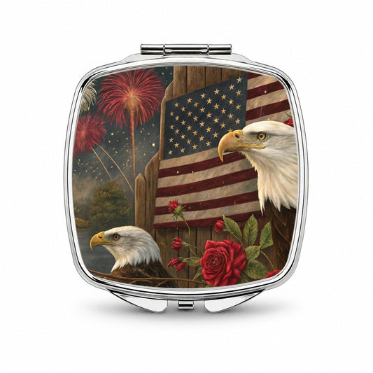 Vintage Americana Eagle Collage Patriotic Small Travel Purse Handbag Pocket Makeup Compact Mirror