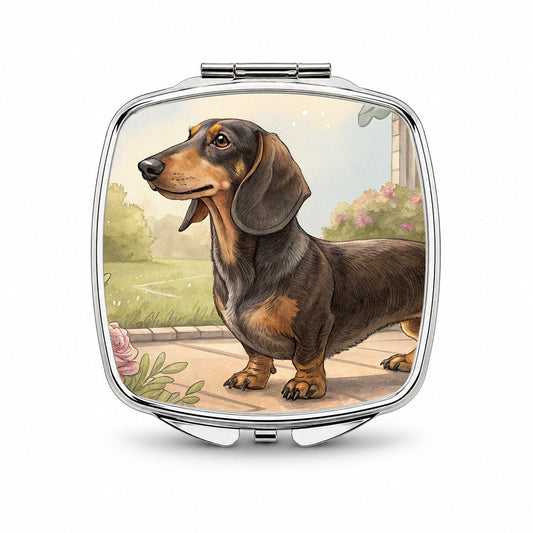 Vintage Dachshund Dog Portrait Small Travel Purse Handbag Pocket Makeup Compact Mirror