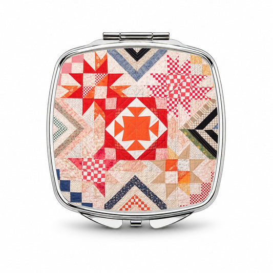 Vintage Patchwork Quilt Small Travel Purse Handbag Pocket Makeup Compact Mirror