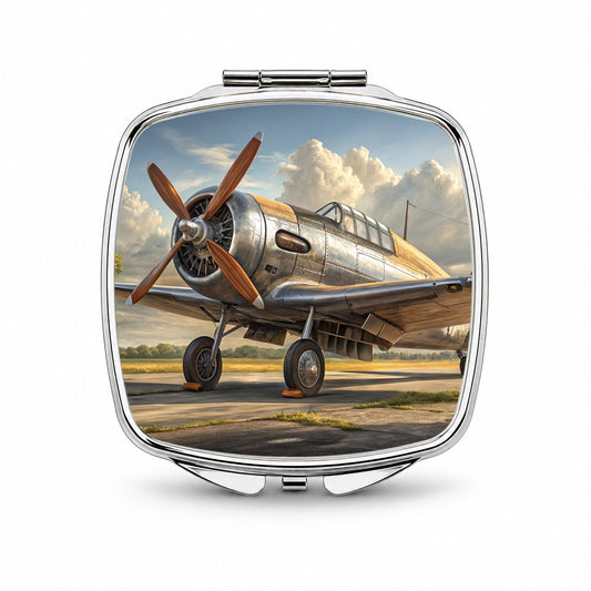 Vintage Propeller Airplane Small Travel Purse Handbag Pocket Makeup Compact Mirror