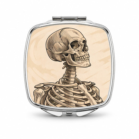 Vintage Skeleton Illustration Small Travel Purse Handbag Pocket Makeup Compact Mirror