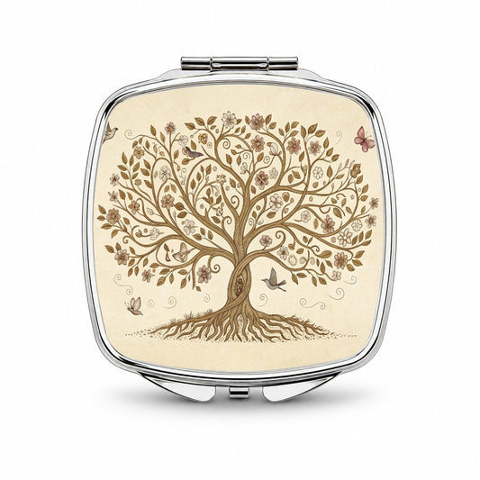 Vintage Tree Of Life Small Travel Purse Handbag Pocket Makeup Compact Mirror