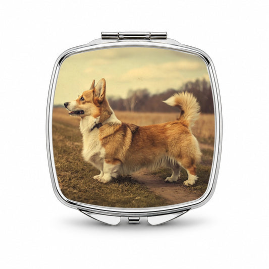 Vintage Welsh Corgi Dog Small Travel Purse Handbag Pocket Makeup Compact Mirror