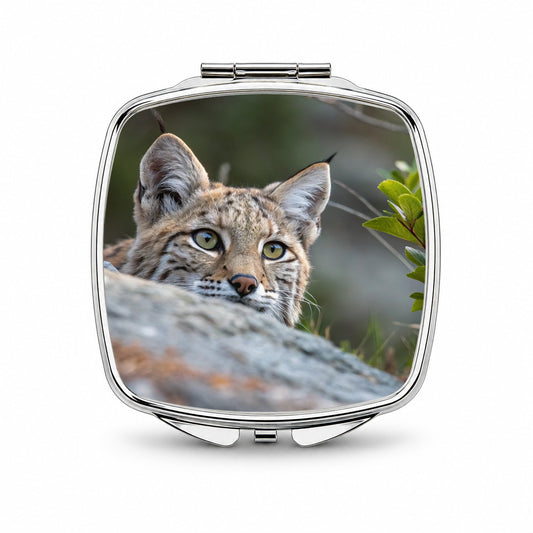 Watchful Bobcat Wildlife Nature Small Travel Purse Handbag Pocket Makeup Compact Mirror
