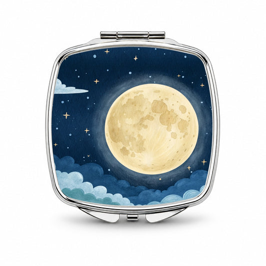 Watercolor Moon At Night Small Travel Purse Handbag Pocket Makeup Compact Mirror