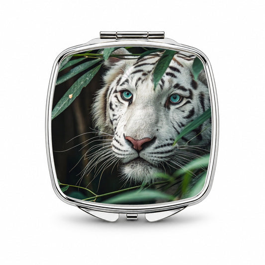 White Tiger Jungle Watch Small Travel Purse Handbag Pocket Makeup Compact Mirror