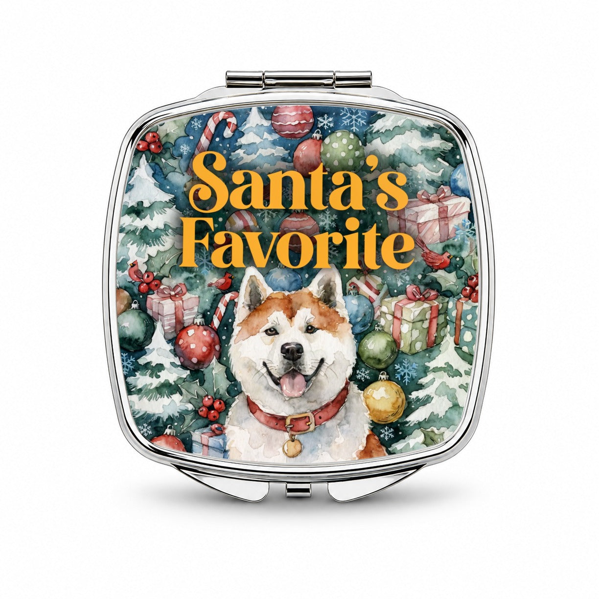 Akita Dog Christmas Santa's Favorite Small Travel Purse Handbag Pocket Makeup Compact Mirror