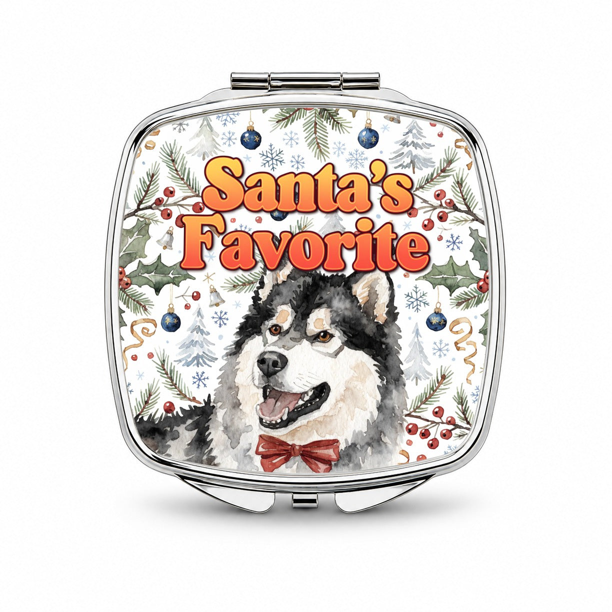 Alaskan Malamute Dog Christmas Santa's Favorite Small Travel Purse Handbag Pocket Makeup Compact Mirror
