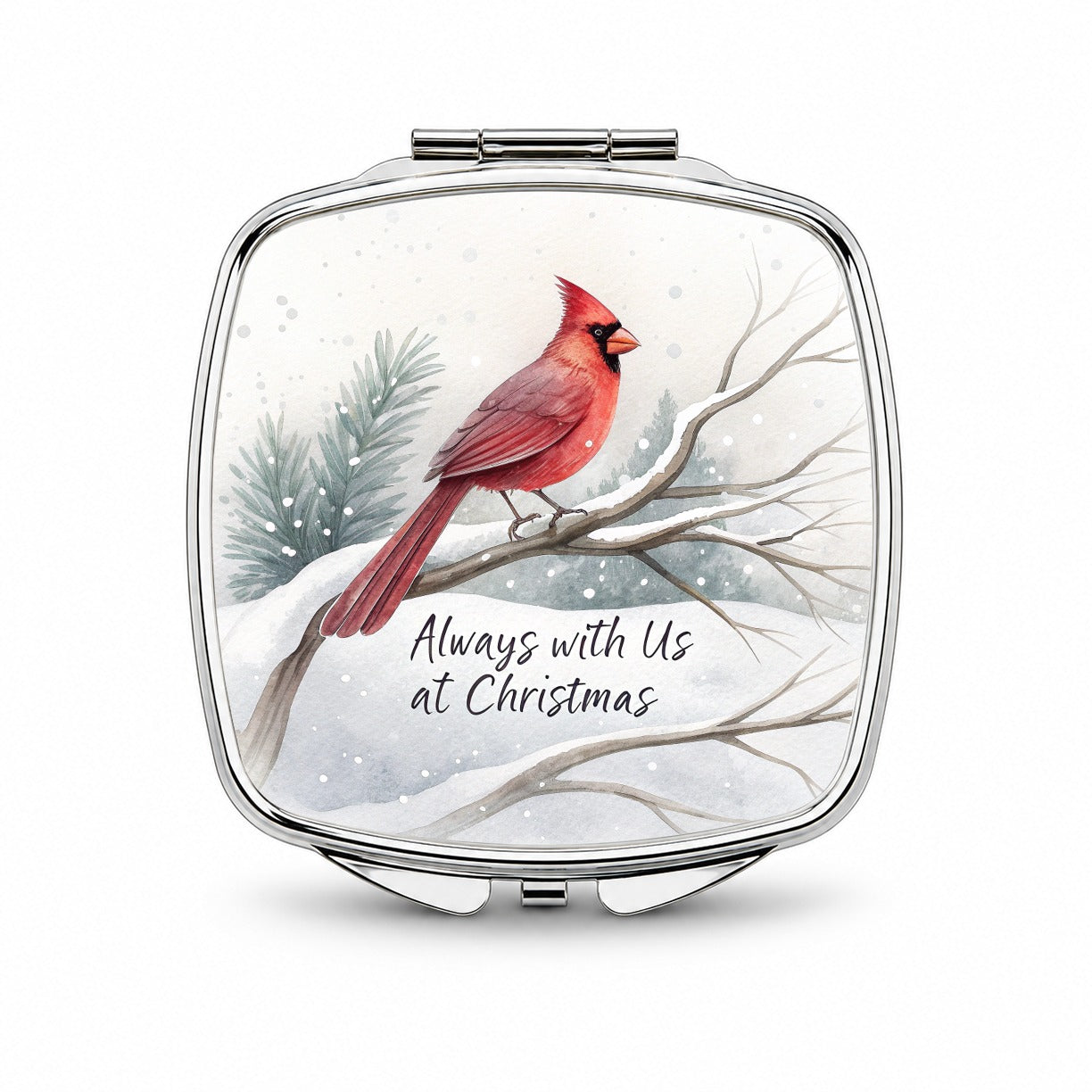 Always With Us Christmas Memorial Cardinal Small Travel Purse Handbag Pocket Makeup Compact Mirror